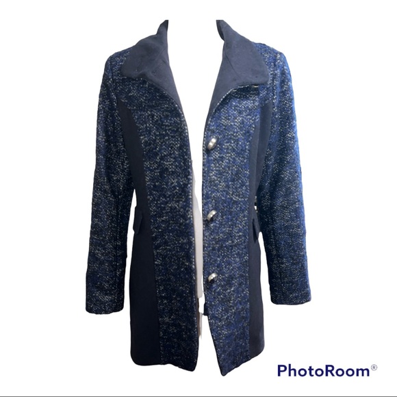 Kensie Navy Tweed Long Wool Blend Pea Coat Sz M - Picture 4 of 8